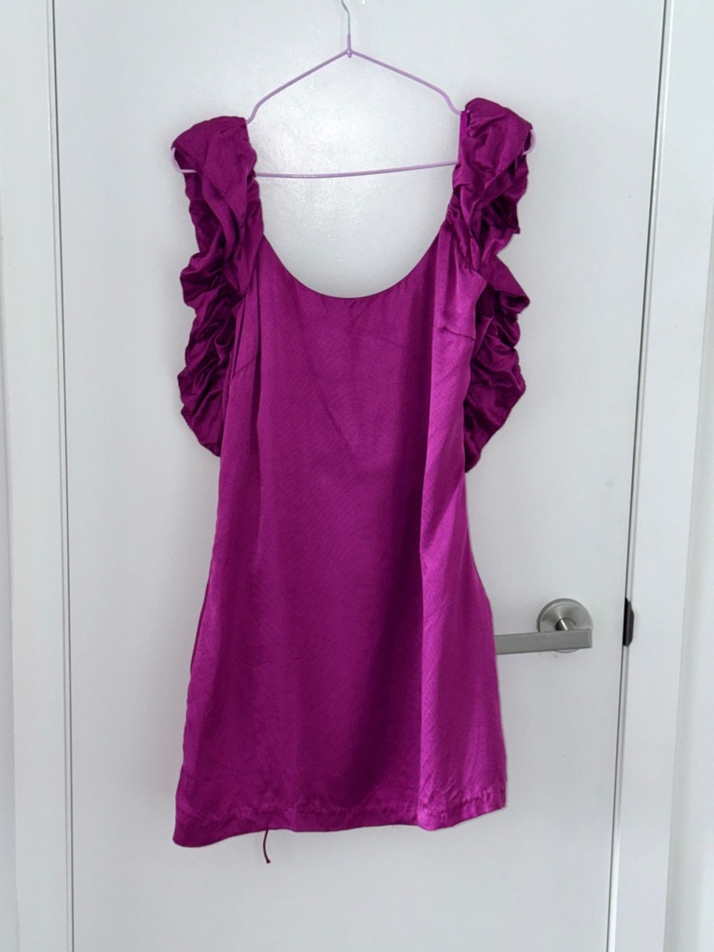RARE 100% SILK Fun Fuchsia Ruffled Mini Dress